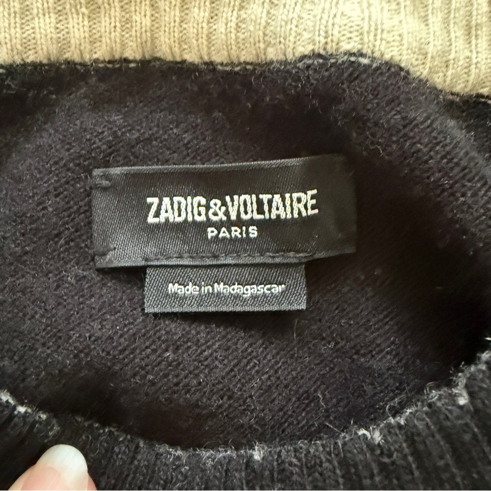 Zadig & Voltaire black wool cashmere hearts sweater S - Picture 4 of 8